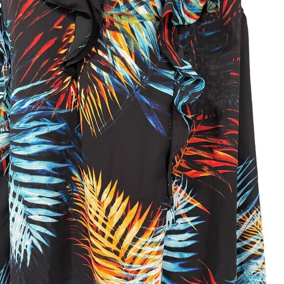 Worthington Tank Top Tunic Blouse Black Teal Leaves Size 1X - Picture 3 of 6